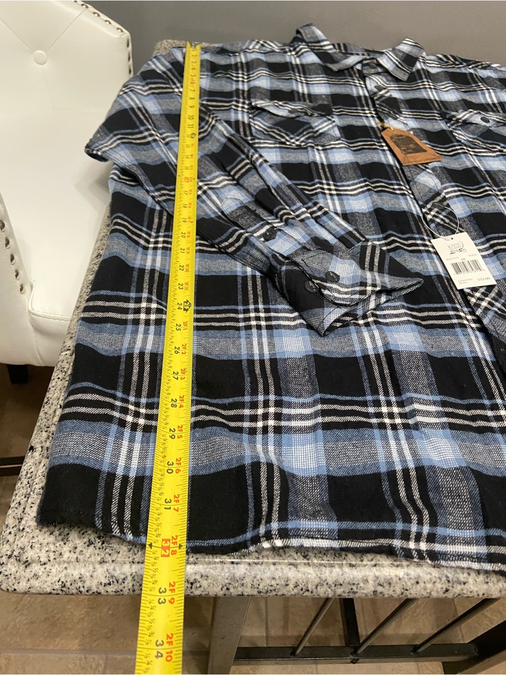 KARL KANI Mens Flannel Plaid Button Up Shirt Blue Black White 4X Outdoors - Picture 14 of 17